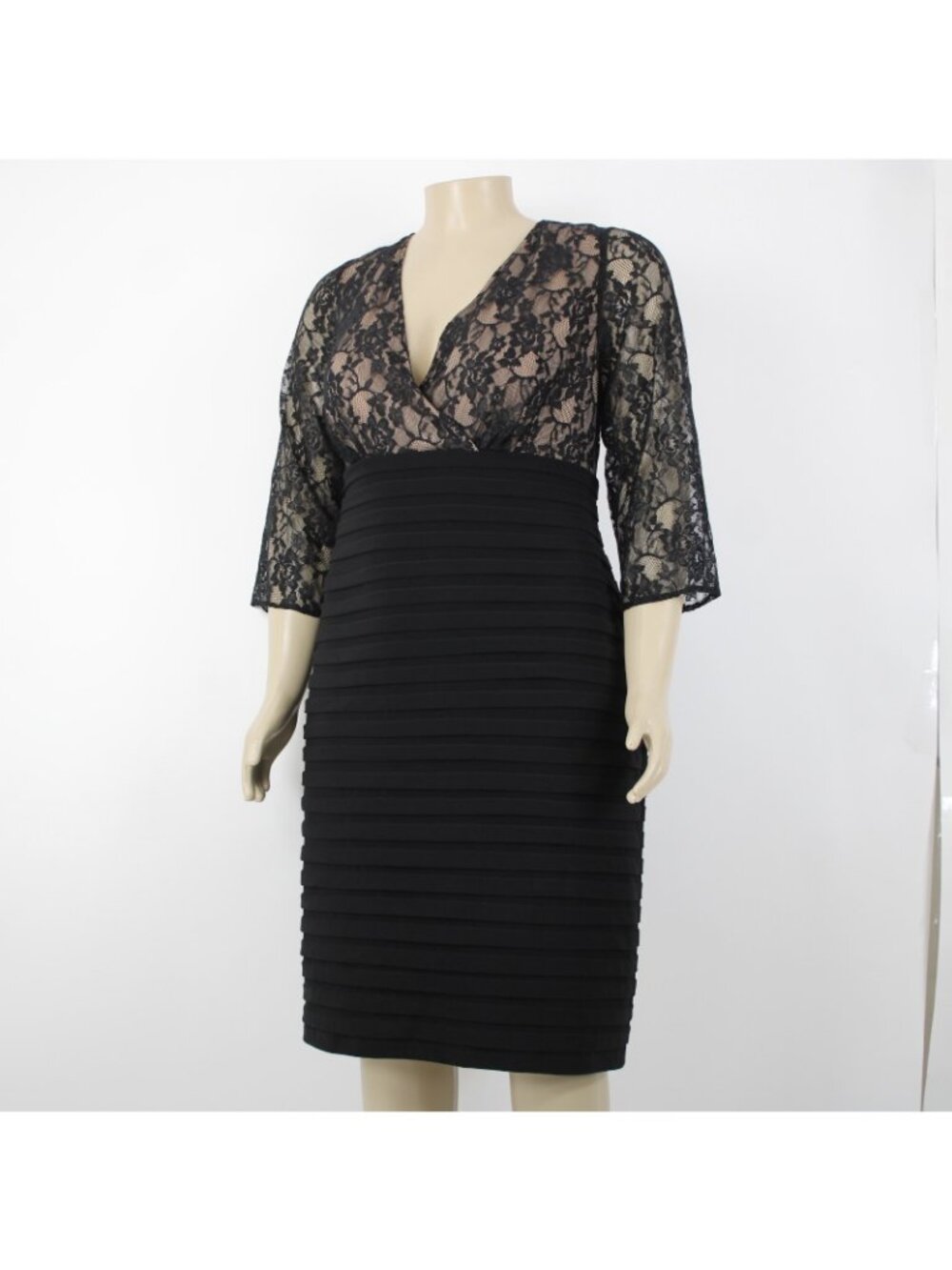 Adrianna Papell $208 Sz 20 Black Tan Lined Lace V Neck Nylon Polyester Dress - Picture 7 of 15